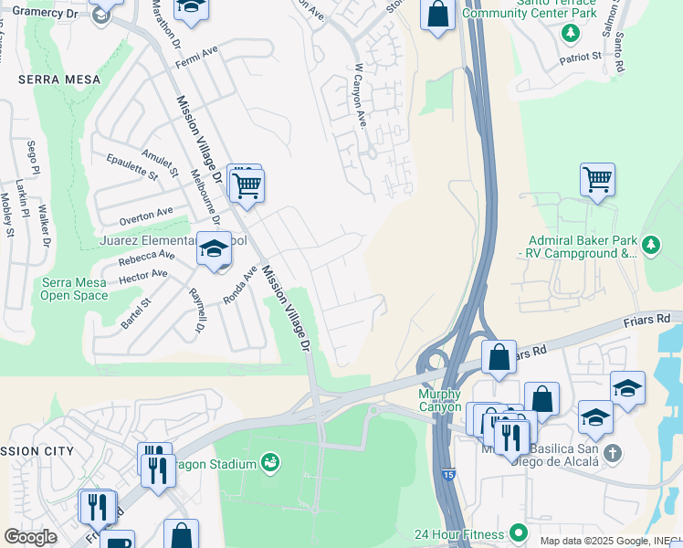 map of restaurants, bars, coffee shops, grocery stores, and more near 2427 Yolanda Place in San Diego
