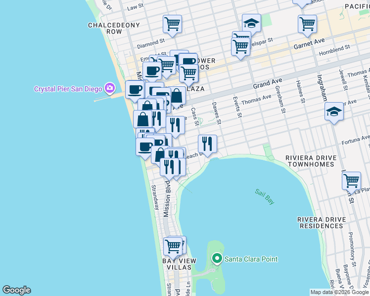 map of restaurants, bars, coffee shops, grocery stores, and more near 4104 Bayard Street in San Diego