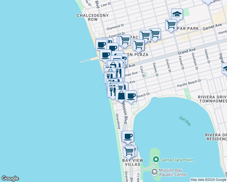 map of restaurants, bars, coffee shops, grocery stores, and more near 713 Oliver Avenue in San Diego