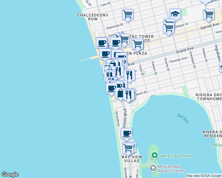 map of restaurants, bars, coffee shops, grocery stores, and more near 713 Oliver Avenue in San Diego