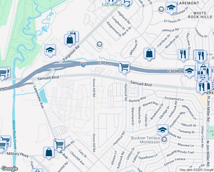 map of restaurants, bars, coffee shops, grocery stores, and more near 4711-4799 Trew Drive in Dallas