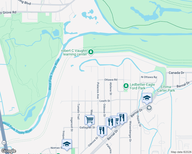 map of restaurants, bars, coffee shops, grocery stores, and more near 4035 Palacios Avenue in Dallas