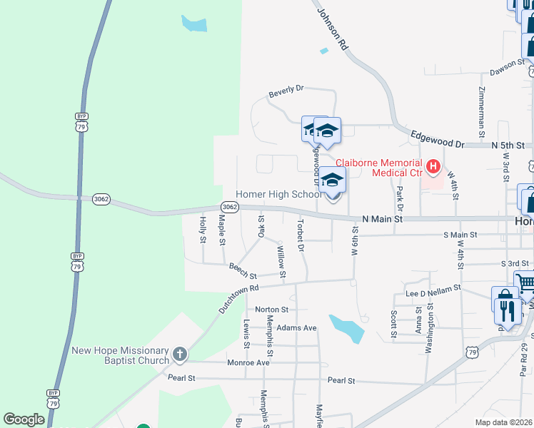 map of restaurants, bars, coffee shops, grocery stores, and more near 106 Oak Street in Homer