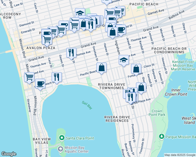 map of restaurants, bars, coffee shops, grocery stores, and more near 3940 Gresham Street in San Diego