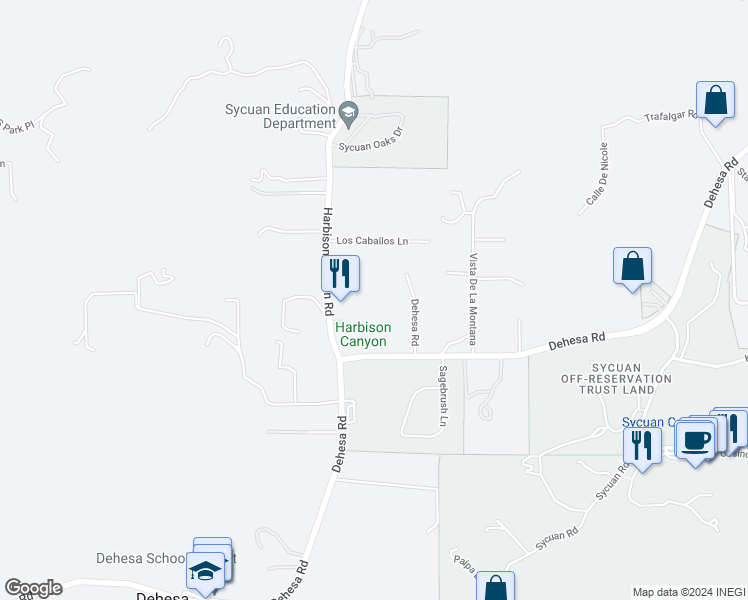 map of restaurants, bars, coffee shops, grocery stores, and more near 5139 Dehesa Road in El Cajon