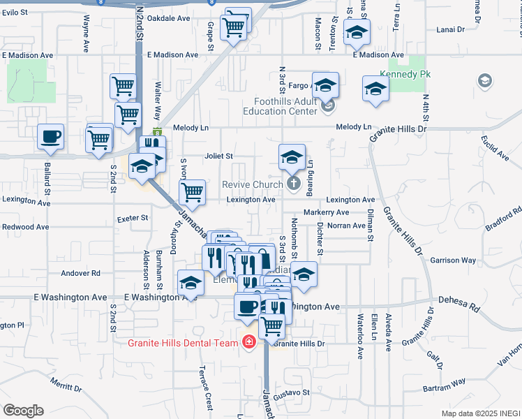 map of restaurants, bars, coffee shops, grocery stores, and more near 1465 East Lexington Avenue in El Cajon