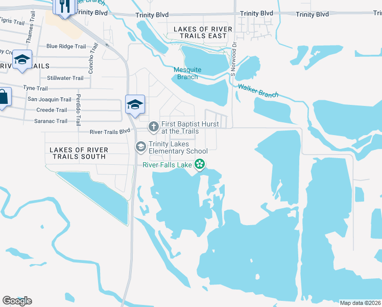 map of restaurants, bars, coffee shops, grocery stores, and more near 9498 Trammel Davis Road in Fort Worth