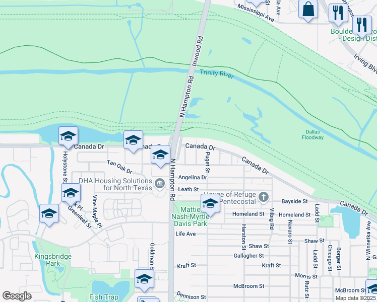 map of restaurants, bars, coffee shops, grocery stores, and more near 4026 Ivanhoe Lane in Dallas