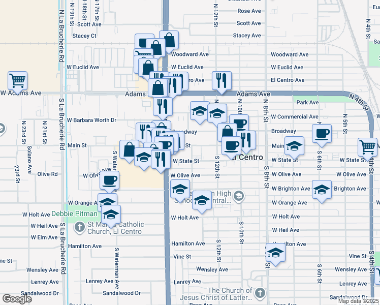 map of restaurants, bars, coffee shops, grocery stores, and more near 9004 South 14th Street in El Centro