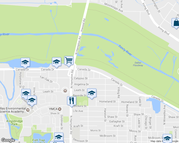 map of restaurants, bars, coffee shops, grocery stores, and more near 4036 Puget Street in Dallas