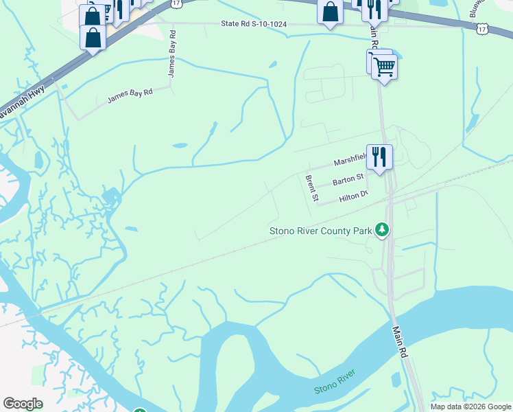 map of restaurants, bars, coffee shops, grocery stores, and more near 3717 Marshfield Road in Johns Island