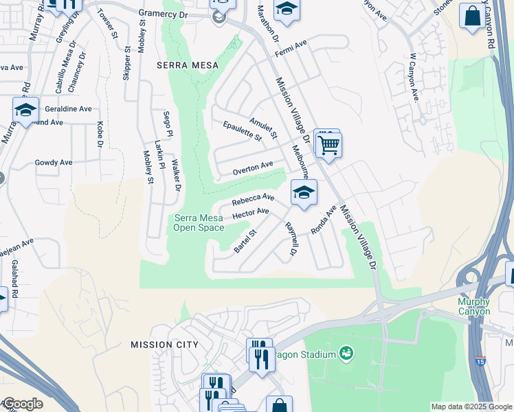 map of restaurants, bars, coffee shops, grocery stores, and more near 9234 Rebecca Avenue in San Diego