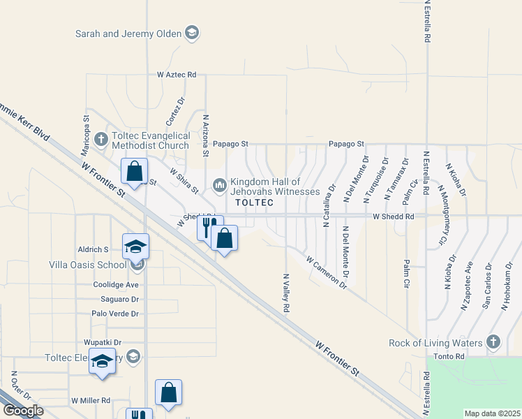 map of restaurants, bars, coffee shops, grocery stores, and more near 4030 North Cameron Drive in Eloy