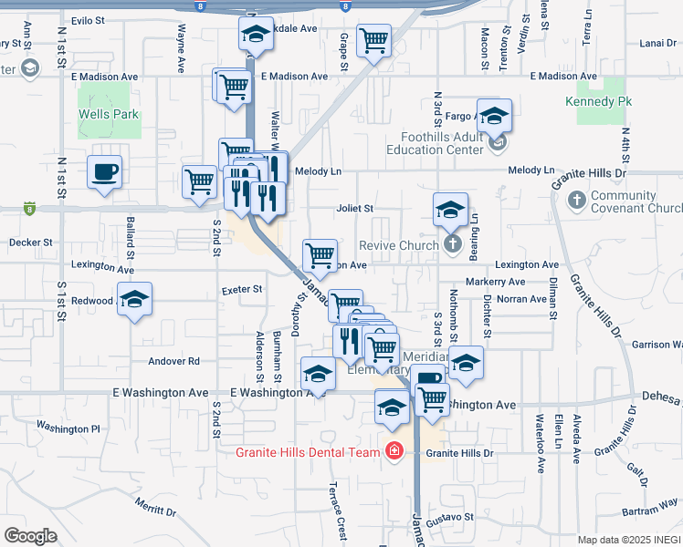 map of restaurants, bars, coffee shops, grocery stores, and more near 230 South Gina Avenue in El Cajon