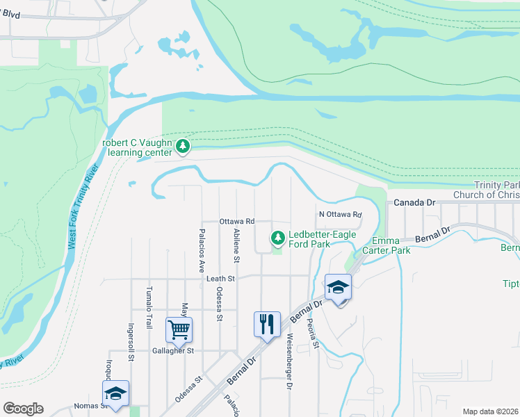 map of restaurants, bars, coffee shops, grocery stores, and more near 4135 Hammerly Drive in Dallas