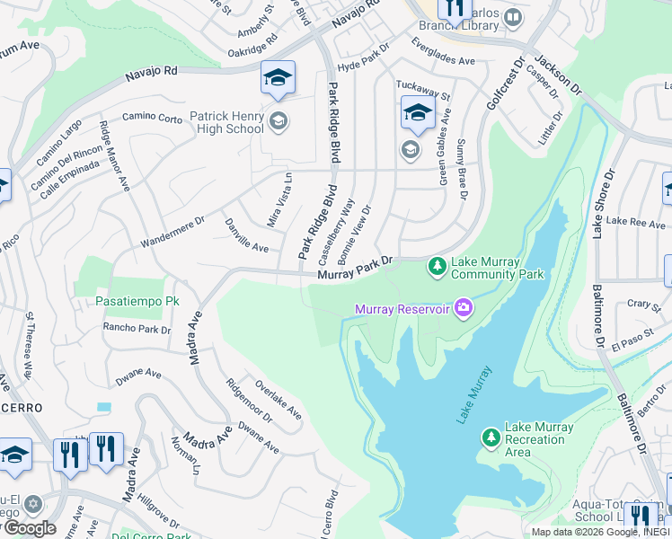 map of restaurants, bars, coffee shops, grocery stores, and more near 6383 Casselberry Way in San Diego