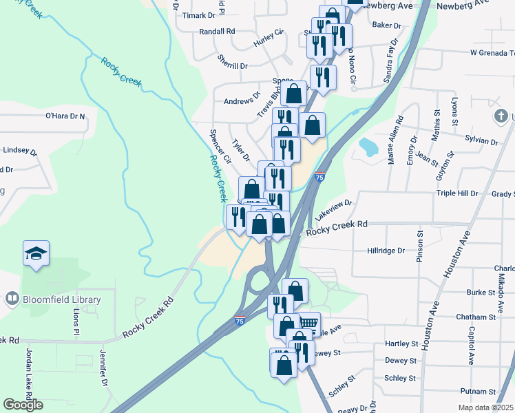 map of restaurants, bars, coffee shops, grocery stores, and more near 4019 Pio Nono Avenue in Macon