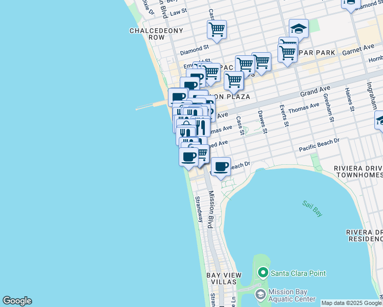map of restaurants, bars, coffee shops, grocery stores, and more near 717 Reed Avenue in San Diego