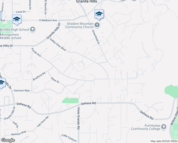 map of restaurants, bars, coffee shops, grocery stores, and more near 2202 Via Verde in El Cajon