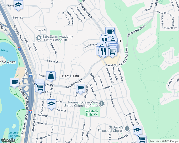 map of restaurants, bars, coffee shops, grocery stores, and more near in San Diego