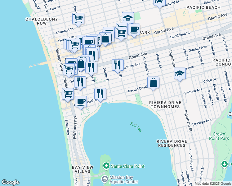 map of restaurants, bars, coffee shops, grocery stores, and more near 1147 Oliver Avenue in San Diego
