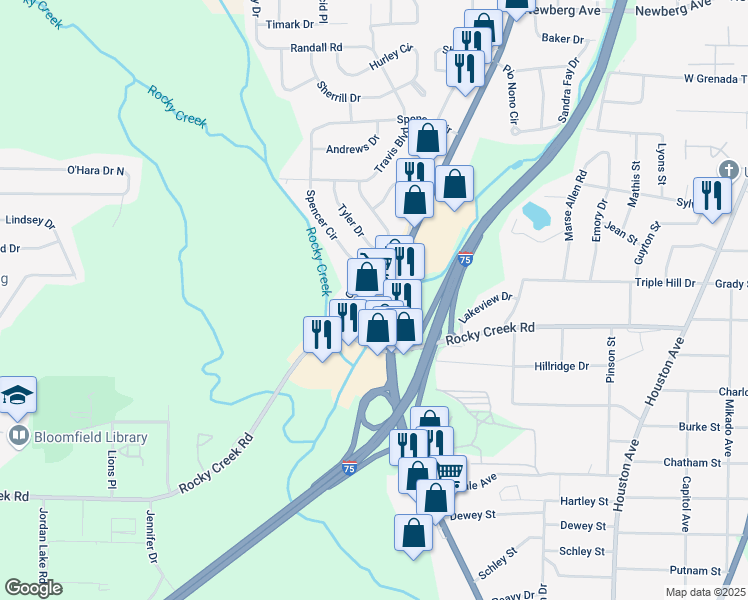 map of restaurants, bars, coffee shops, grocery stores, and more near 4019 Pio Nono Avenue in Macon