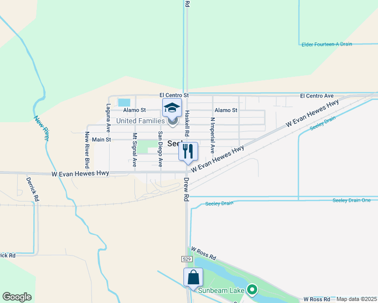 map of restaurants, bars, coffee shops, grocery stores, and more near 1924 Haskell Road in Seeley