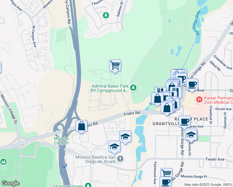 map of restaurants, bars, coffee shops, grocery stores, and more near 6553 Reflection Drive in San Diego