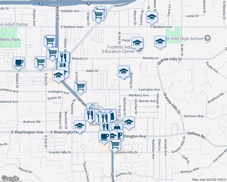 map of restaurants, bars, coffee shops, grocery stores, and more near 1479 East Lexington Avenue in El Cajon