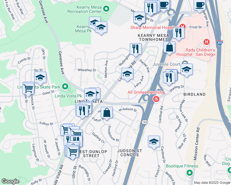 map of restaurants, bars, coffee shops, grocery stores, and more near 2610 Daniel Avenue in San Diego