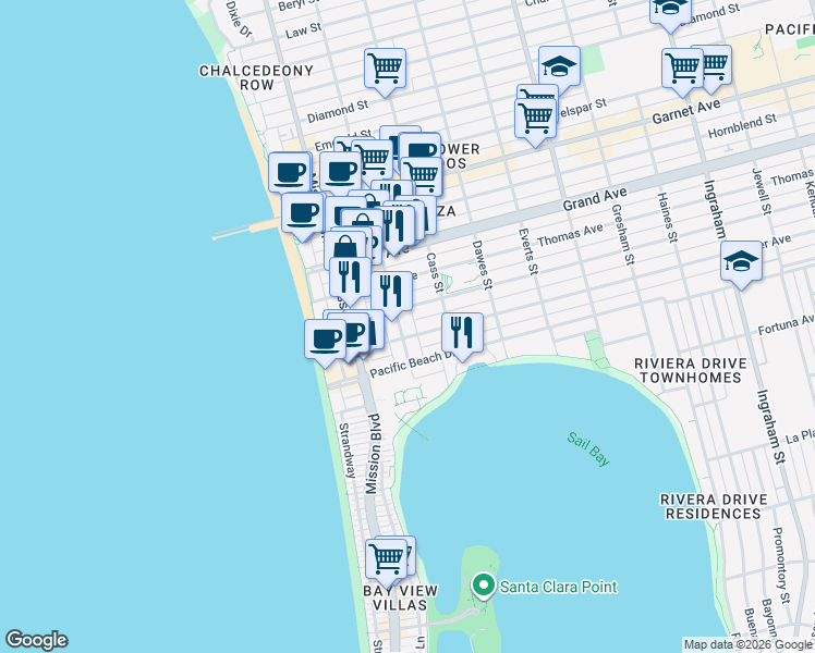 map of restaurants, bars, coffee shops, grocery stores, and more near 4239 Bayard Street in San Diego