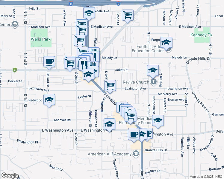 map of restaurants, bars, coffee shops, grocery stores, and more near 1371 Lexington in El Cajon