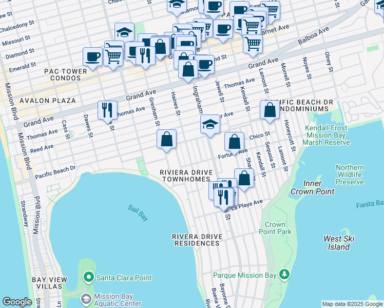 map of restaurants, bars, coffee shops, grocery stores, and more near 4037 Haines Street in San Diego