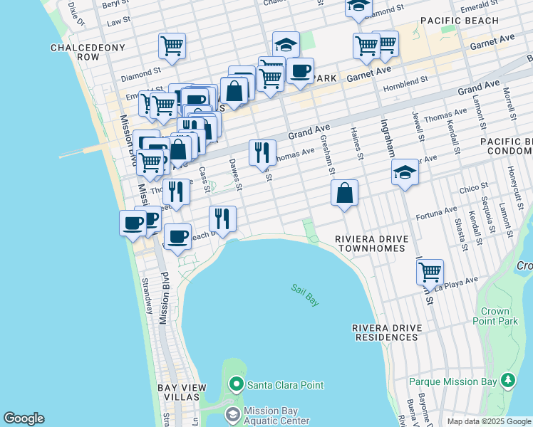map of restaurants, bars, coffee shops, grocery stores, and more near 1147 Oliver Avenue in San Diego