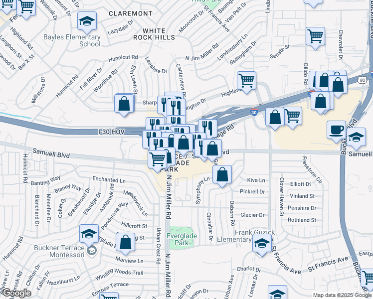 map of restaurants, bars, coffee shops, grocery stores, and more near in Dallas