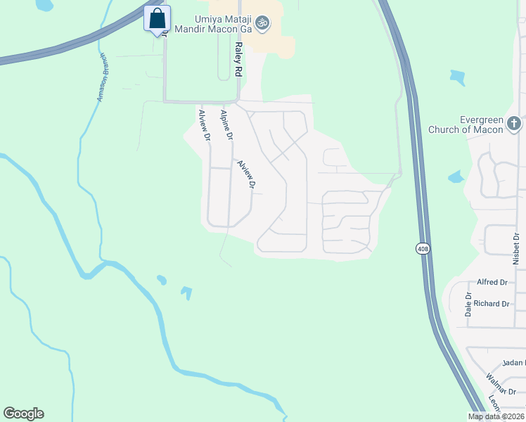 map of restaurants, bars, coffee shops, grocery stores, and more near 230 Alview Drive in Macon