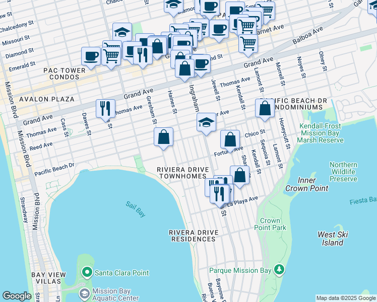 map of restaurants, bars, coffee shops, grocery stores, and more near 4037 Haines Street in San Diego