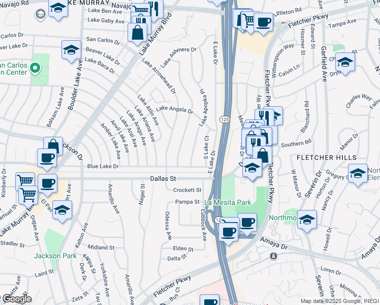 map of restaurants, bars, coffee shops, grocery stores, and more near 6226 Lake Apopka Place in San Diego