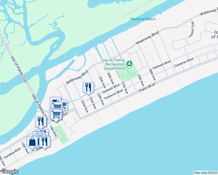 map of restaurants, bars, coffee shops, grocery stores, and more near 2503 Hartnett Boulevard in Isle of Palms
