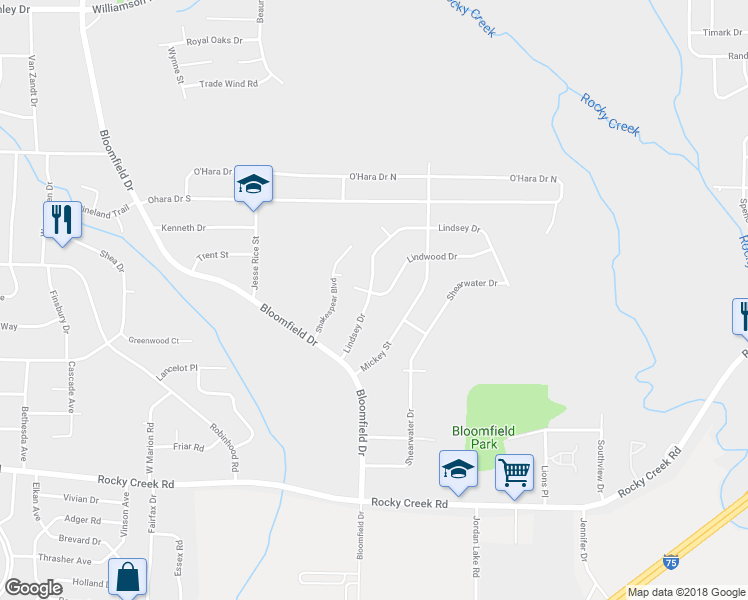 map of restaurants, bars, coffee shops, grocery stores, and more near 4002 Lindsey Drive in Macon