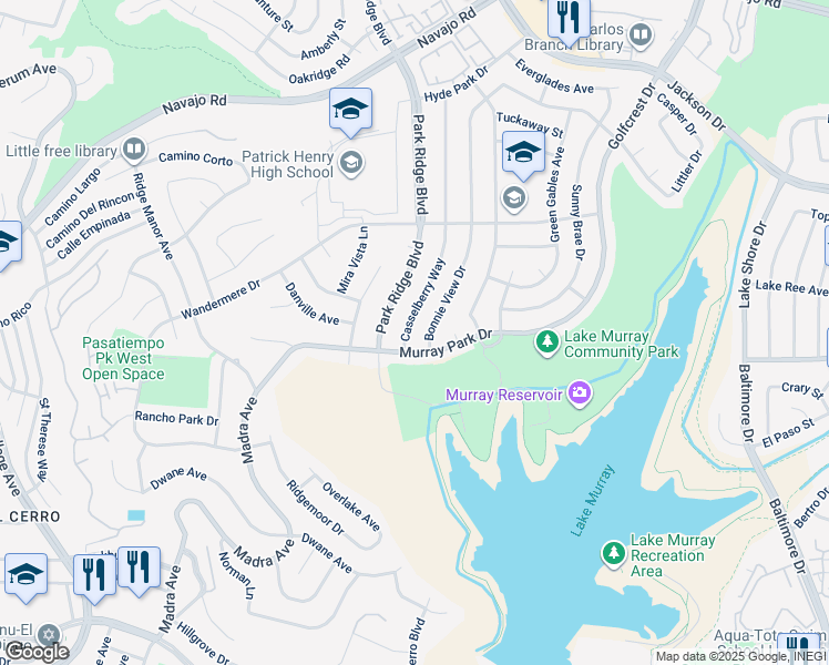 map of restaurants, bars, coffee shops, grocery stores, and more near 6377 Casselberry Way in San Diego
