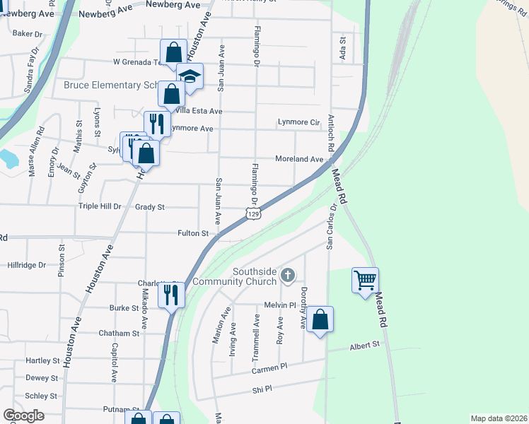map of restaurants, bars, coffee shops, grocery stores, and more near 4061 Broadway in Macon