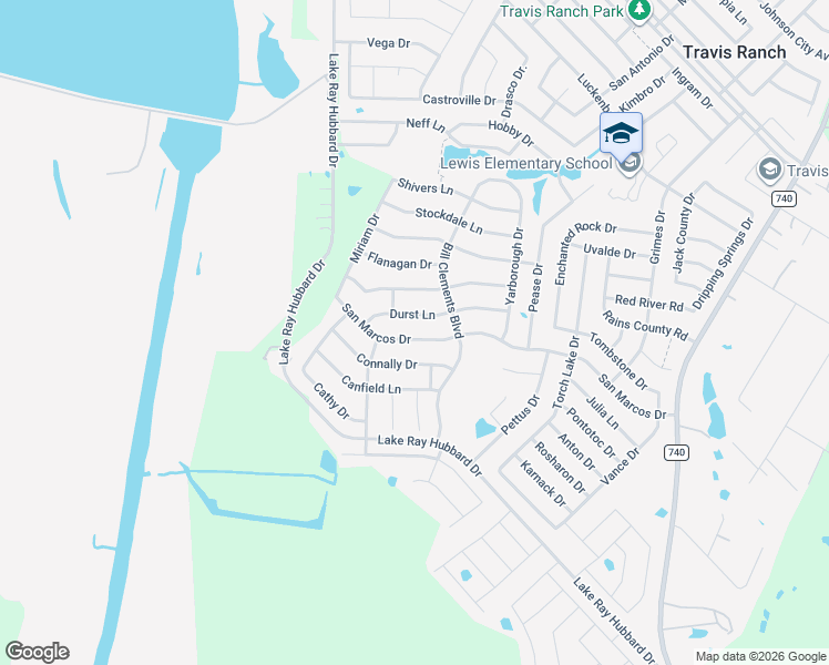 map of restaurants, bars, coffee shops, grocery stores, and more near 5633 Durst Lane in Forney