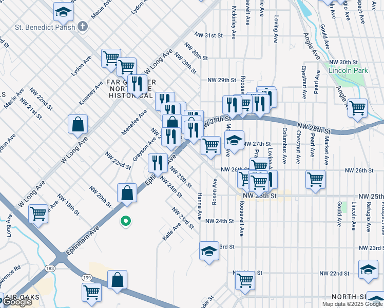 map of restaurants, bars, coffee shops, grocery stores, and more near 2313 Azle Avenue in Fort Worth
