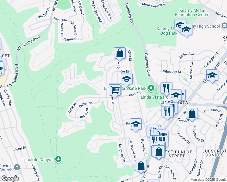 map of restaurants, bars, coffee shops, grocery stores, and more near 2733 Nye Street in San Diego