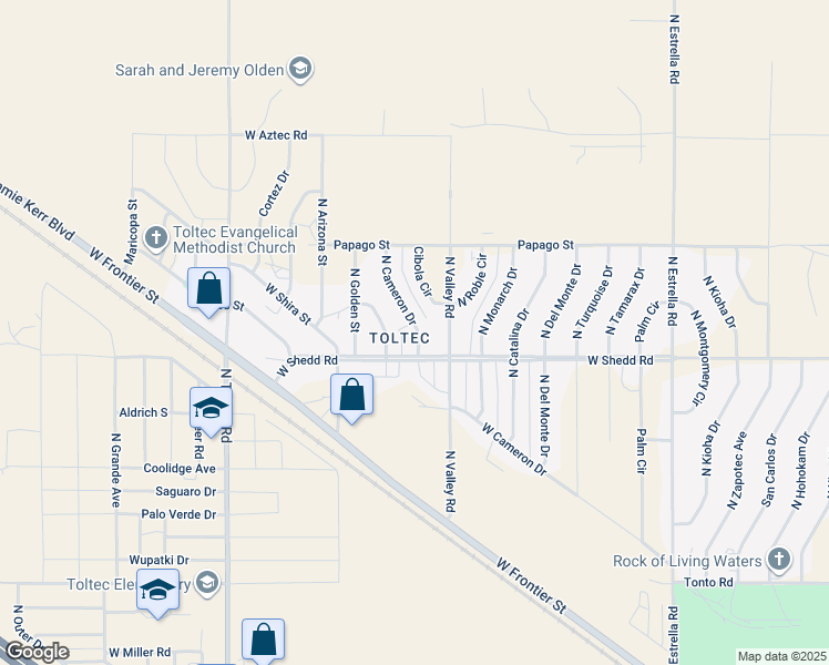 map of restaurants, bars, coffee shops, grocery stores, and more near 4030 North Cameron Drive in Eloy