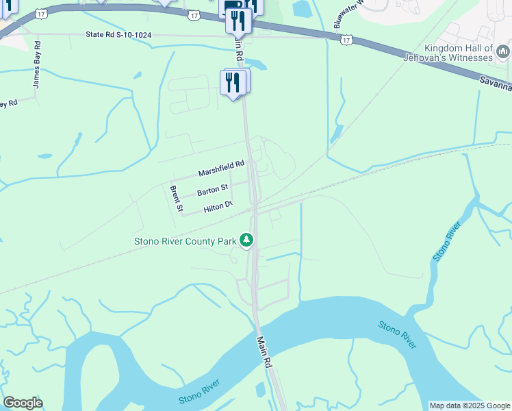 map of restaurants, bars, coffee shops, grocery stores, and more near 250 Hoggard Lane in Johns Island
