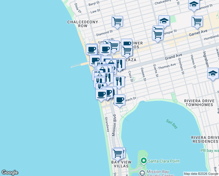 map of restaurants, bars, coffee shops, grocery stores, and more near 808 Reed Avenue in San Diego