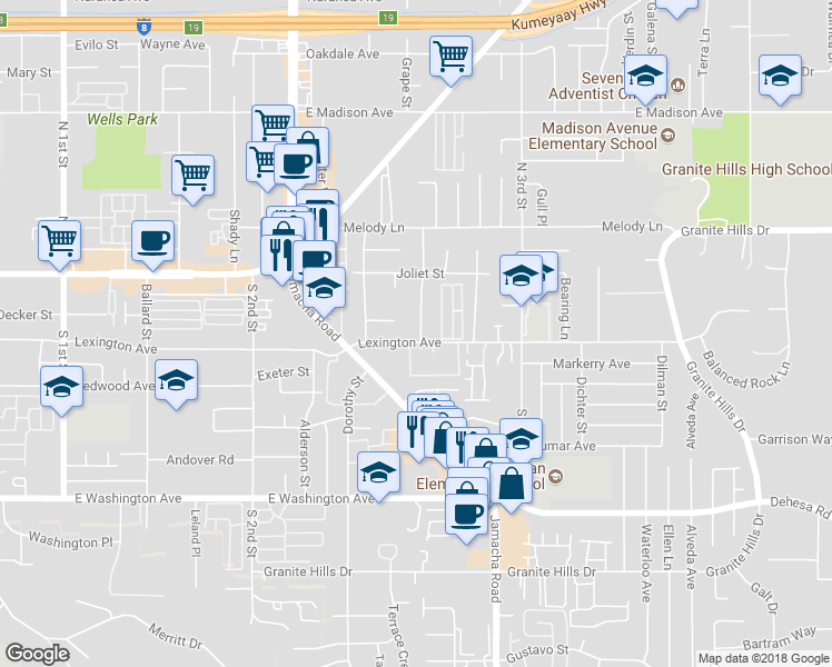 map of restaurants, bars, coffee shops, grocery stores, and more near 230 South Gina Avenue in El Cajon