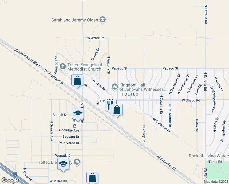 map of restaurants, bars, coffee shops, grocery stores, and more near 4020 North Golden Street in Eloy